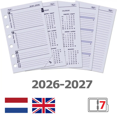 6237-26-27 125 x 80 mm Pocket 6 Ring Agenda Planner Inserts Weekly NL EN 2026 2027
